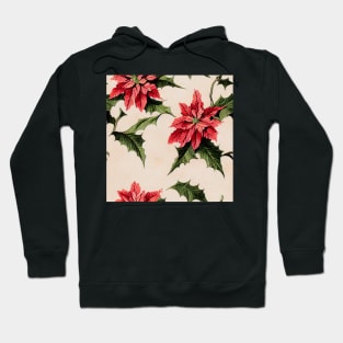 Vintage Florals Christmas Poinsettia Watercolor Hoodie